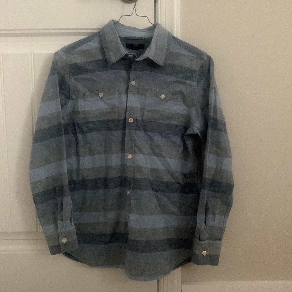 Boys striped blue button up collared shirt